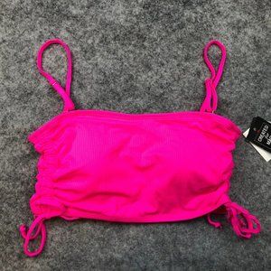 California Waves Bikini Top M Ribbed Hot Pink Bandeau Barbie Ruched Bralette